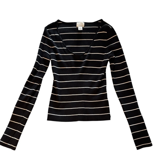 H&M Black and White Striped Ribbed Top - Picture 1 of 4